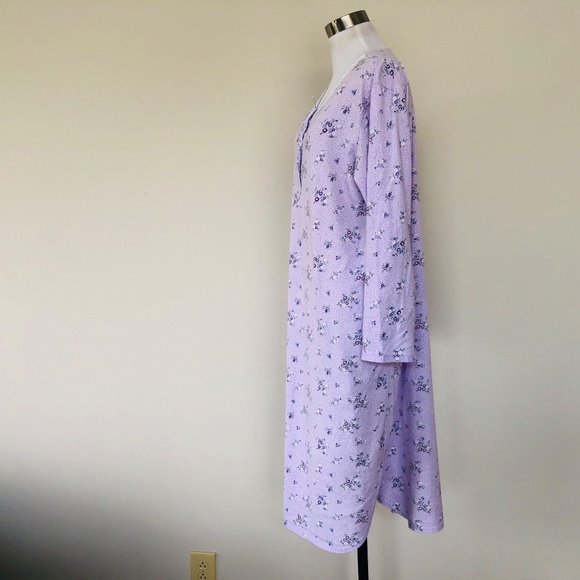 Nightgown Pullover Long Sleeve SECRET TREASURES Purple Floral Scoop Neck - Picture 4 of 9